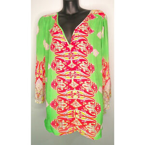 Mhghkaby Sienna Rose Inc. Lime Green Sheer Paisley Blouse Women's 1x